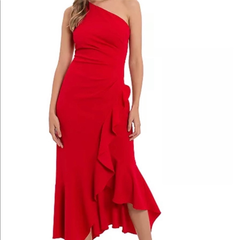 One shoulder party dress.